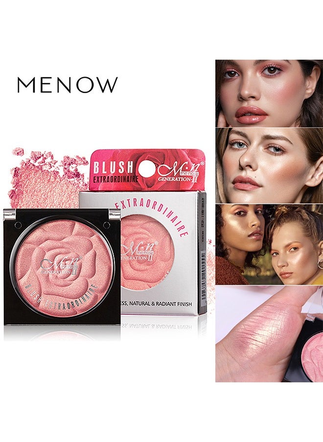 Menow Powder Shimmer Blush - Powdery Blush For Cheeks Tint - Long-Wearing - Natural-Looking Face Foundation Bright Peach Blusher For Daily Wear  - Image 1