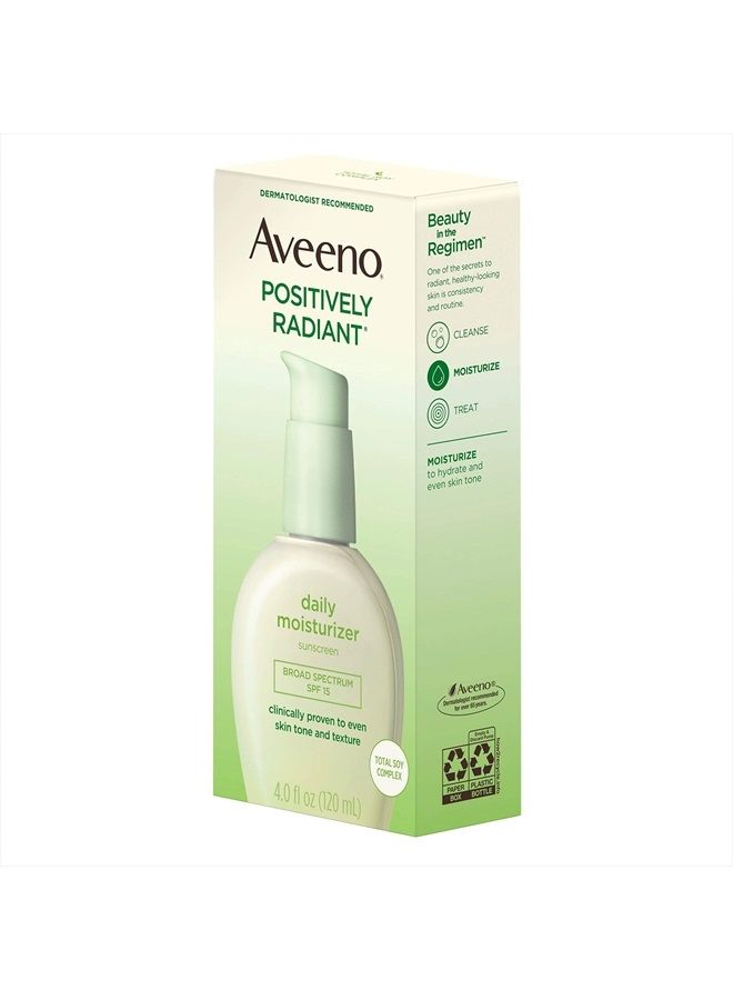 Aveeno Positively Radiant Daily Facial Moisturizer with Broad Spectrum SPF 15 Sunscreen & Total Soy Complex for Even Tone & Texture, Hypoallergenic, Oil-Free & Non-Comedogenic, 4 fl. oz - Image 4