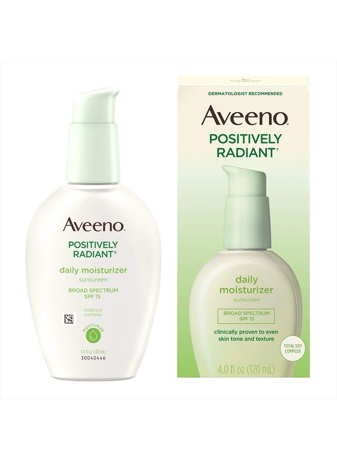 Aveeno Positively Radiant Daily Facial Moisturizer with Broad Spectrum SPF 15 Sunscreen & Total Soy Complex for Even Tone & Texture, Hypoallergenic, Oil-Free & Non-Comedogenic, 4 fl. oz - Image 2