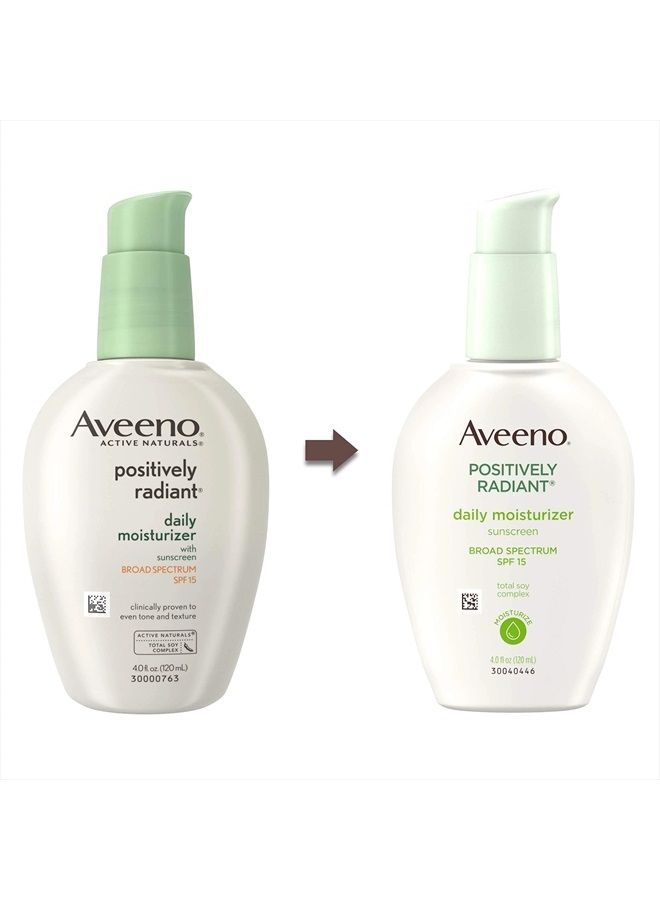Aveeno Positively Radiant Daily Facial Moisturizer with Broad Spectrum SPF 15 Sunscreen & Total Soy Complex for Even Tone & Texture, Hypoallergenic, Oil-Free & Non-Comedogenic, 4 fl. oz - Image 3
