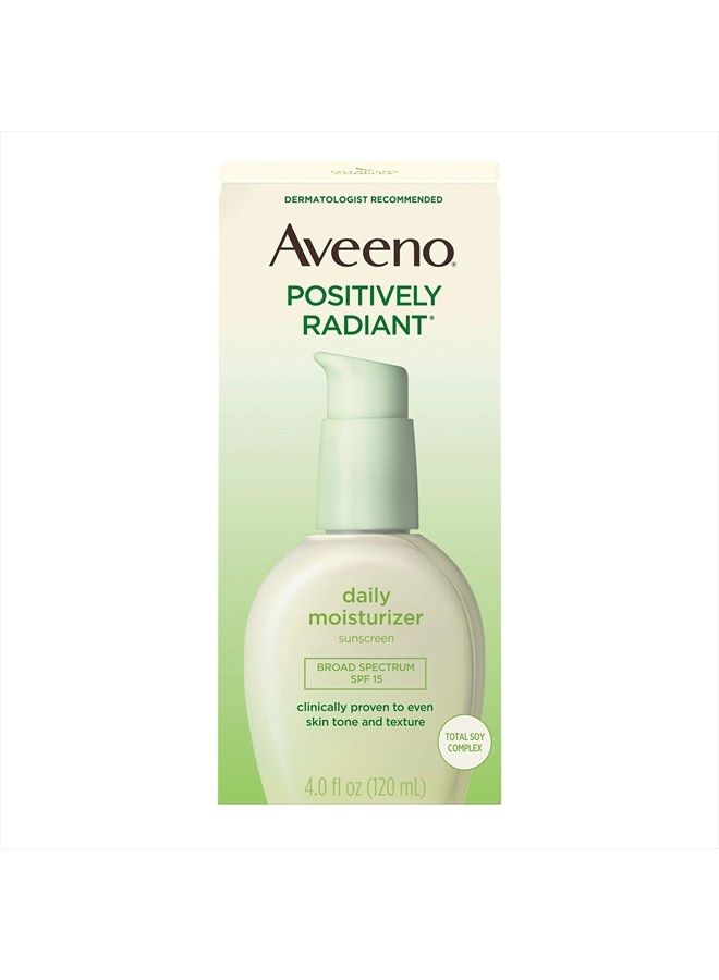 Aveeno Positively Radiant Daily Facial Moisturizer with Broad Spectrum SPF 15 Sunscreen & Total Soy Complex for Even Tone & Texture, Hypoallergenic, Oil-Free & Non-Comedogenic, 4 fl. oz - Image 1