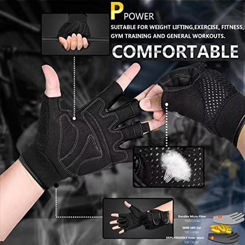 MOREOK Workout Gloves Padded Weight Lifting Gym Fitness Gloves for Men/Women Black-M - Image 5
