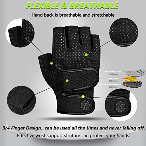 MOREOK Workout Gloves Padded Weight Lifting Gym Fitness Gloves for Men/Women Black-M - Image 3
