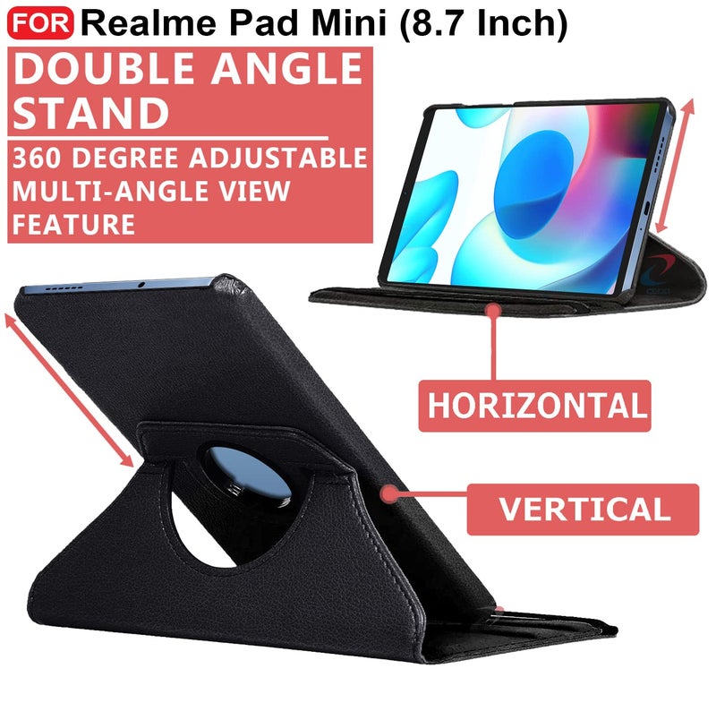 Cedo غطاء فليب CEDO لجهاز Realme Pad Mini (8.7 بوصة) | تشطيب جلدي | غطاء خلفي يدور 360 درجة | غطاء خلفي مضاد للصدمات لجهاز Realme Pad Mini (8.7 بوصة) (أسود) - Image 3