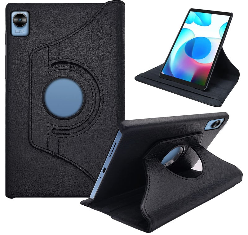 Cedo غطاء فليب CEDO لجهاز Realme Pad Mini (8.7 بوصة) | تشطيب جلدي | غطاء خلفي يدور 360 درجة | غطاء خلفي مضاد للصدمات لجهاز Realme Pad Mini (8.7 بوصة) (أسود) - Image 1