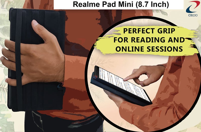 Cedo غطاء فليب CEDO لجهاز Realme Pad Mini (8.7 بوصة) | تشطيب جلدي | غطاء خلفي يدور 360 درجة | غطاء خلفي مضاد للصدمات لجهاز Realme Pad Mini (8.7 بوصة) (أسود) - Image 5