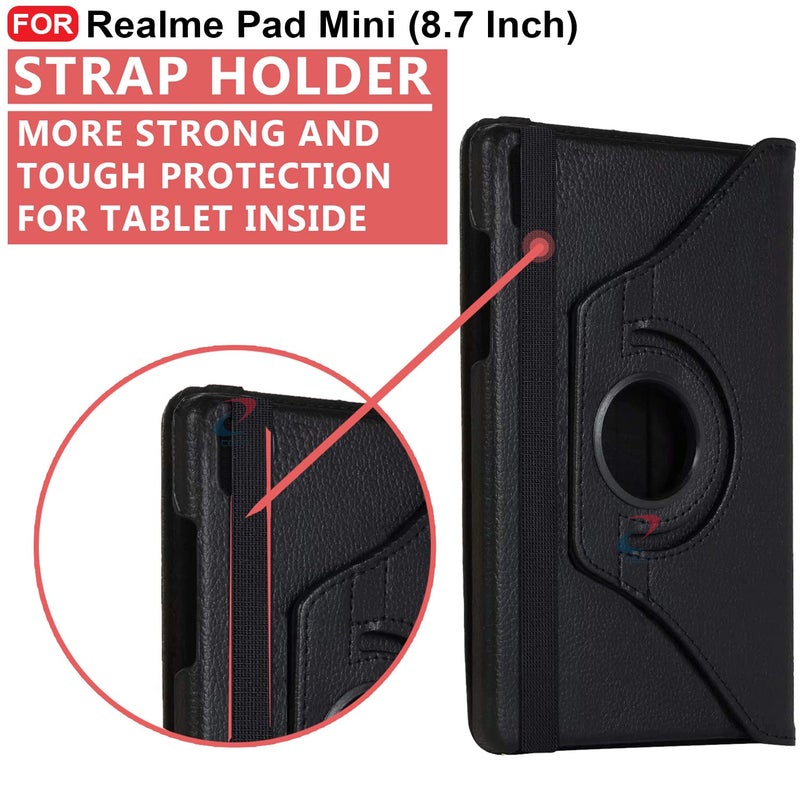Cedo غطاء فليب CEDO لجهاز Realme Pad Mini (8.7 بوصة) | تشطيب جلدي | غطاء خلفي يدور 360 درجة | غطاء خلفي مضاد للصدمات لجهاز Realme Pad Mini (8.7 بوصة) (أسود) - Image 4
