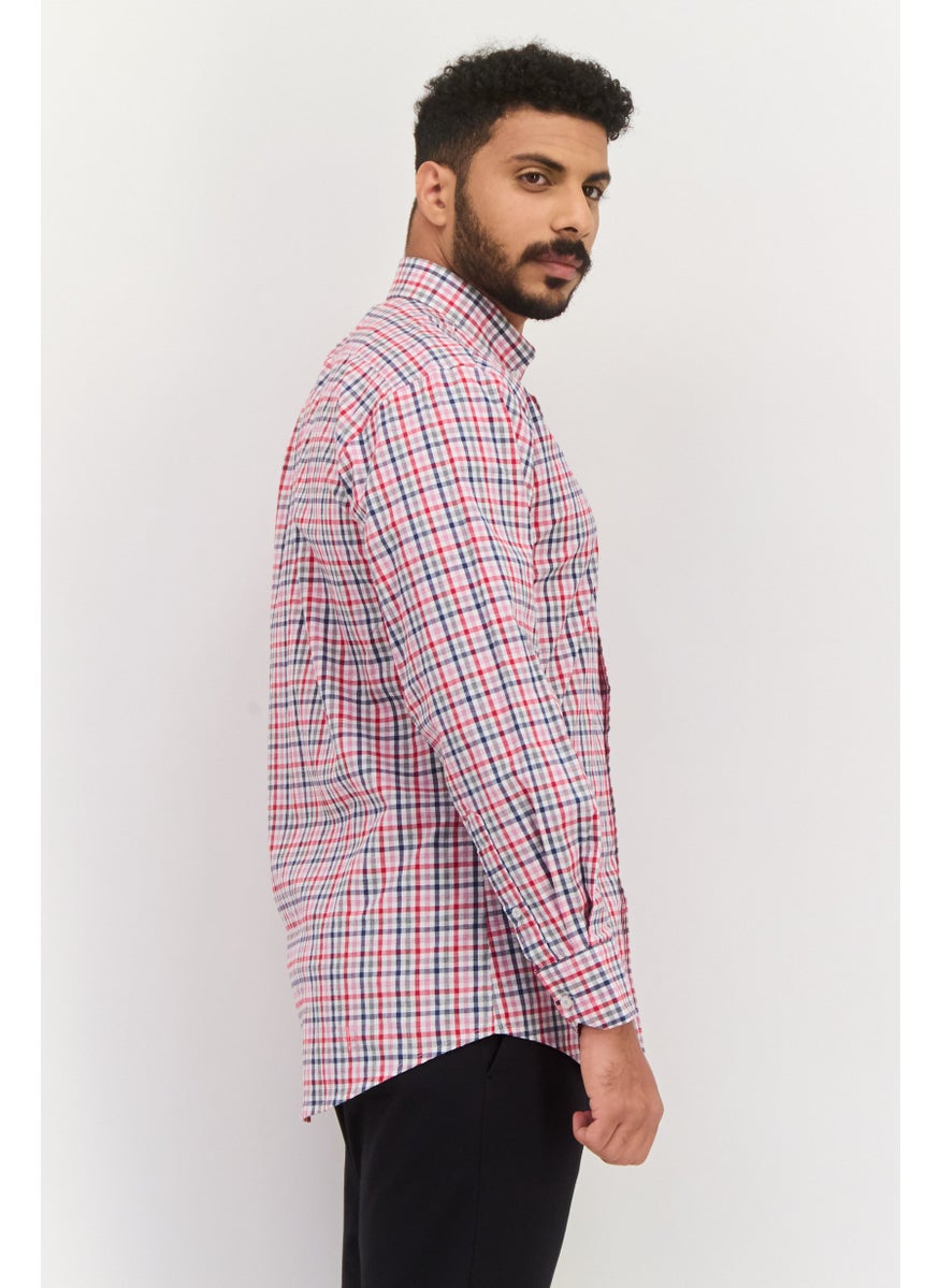 Tailorbyrd Men Regular Fit Micro Checkered Long Sleeve Casual Shirt, Red Combo  - Image 3