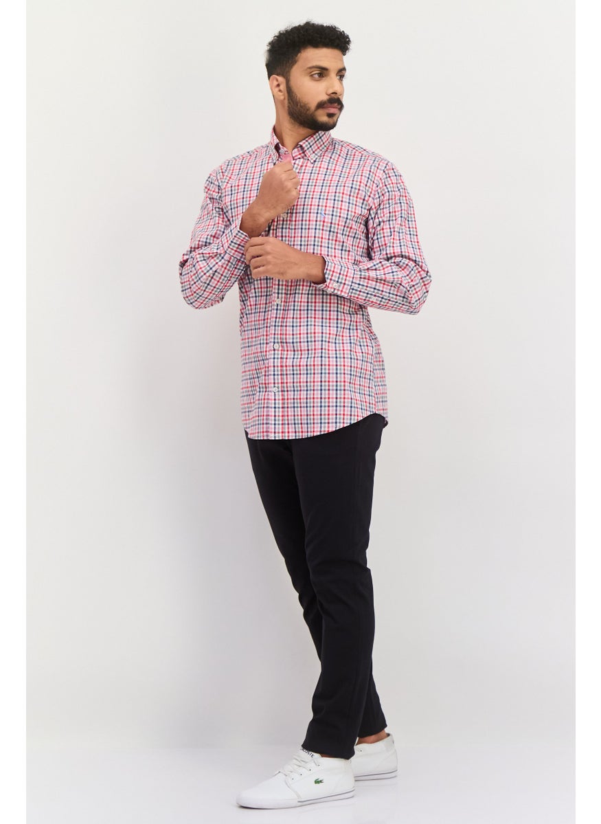 Tailorbyrd Men Regular Fit Micro Checkered Long Sleeve Casual Shirt, Red Combo  - Image 2