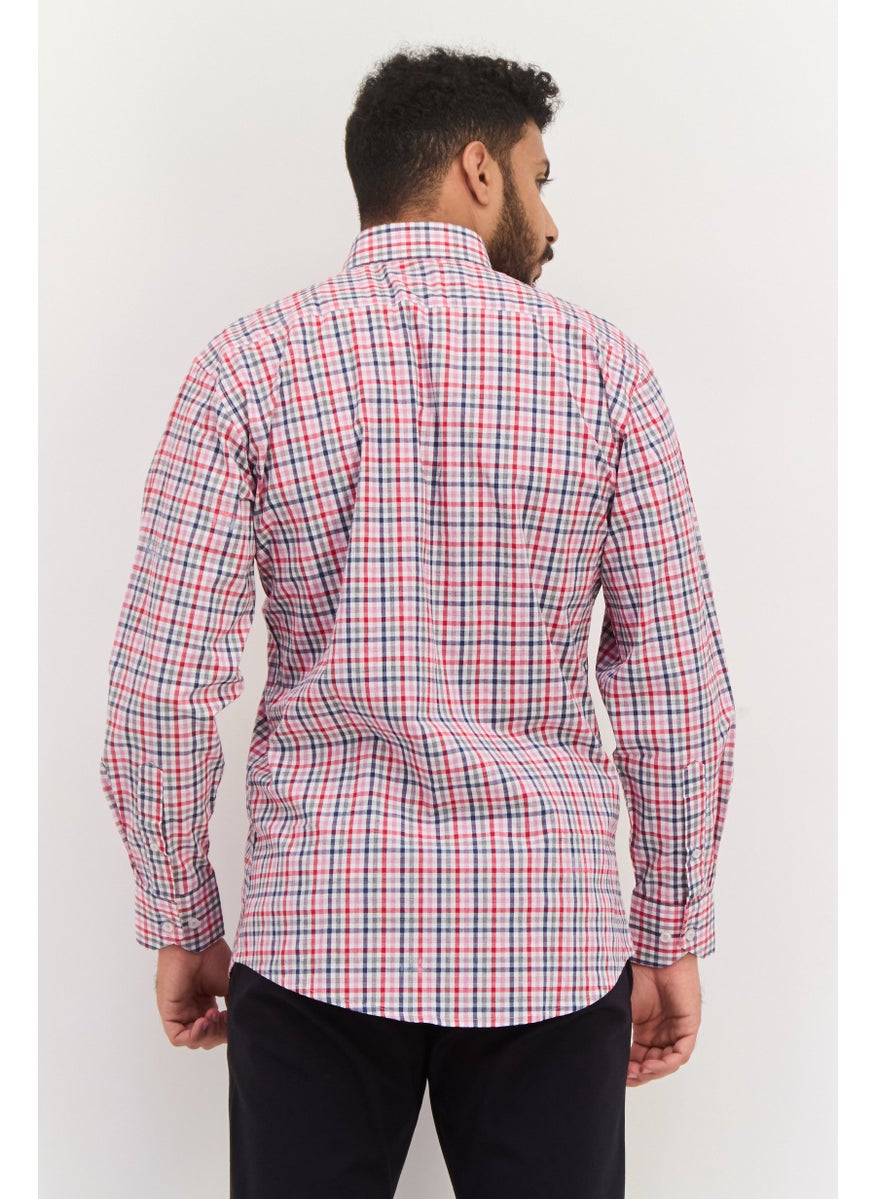 Tailorbyrd Men Regular Fit Micro Checkered Long Sleeve Casual Shirt, Red Combo  - Image 4