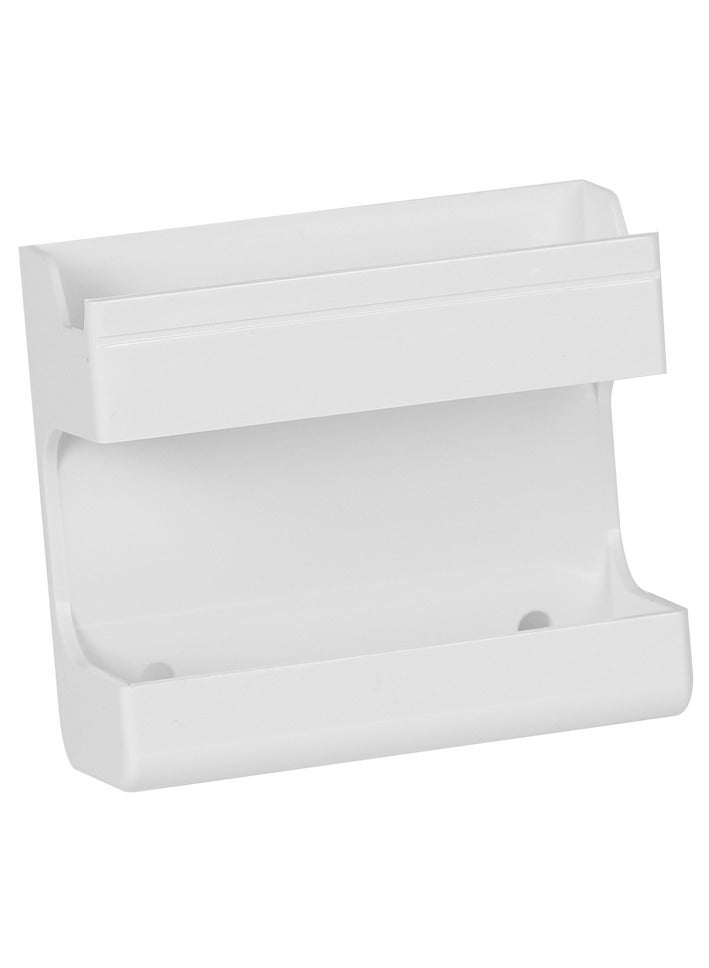 Wall Mounted Remote Control Storage Box, Multifunctional Wall Mounted Mobile Phone Holder, With Charging Dock and Remote Storage, Self-Adhesive Plastic Wall Rack Storage for Room Accessories, One White Piece  - Image 4