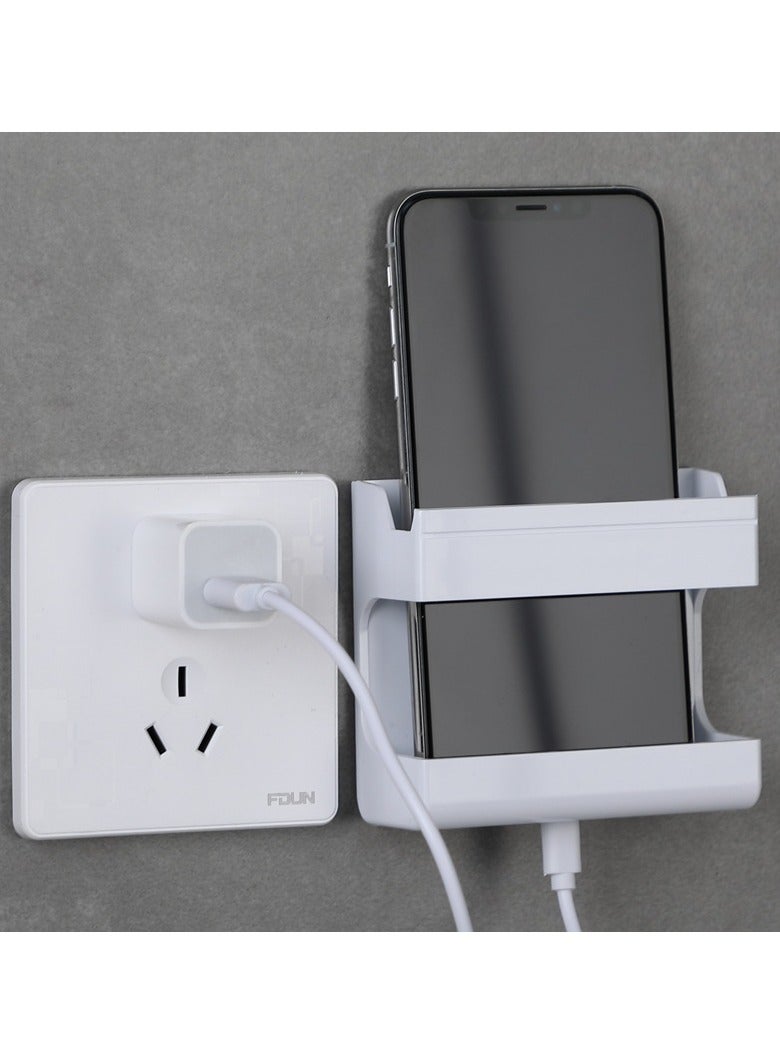 Wall Mounted Remote Control Storage Box, Multifunctional Wall Mounted Mobile Phone Holder, With Charging Dock and Remote Storage, Self-Adhesive Plastic Wall Rack Storage for Room Accessories, One White Piece  - Image 2