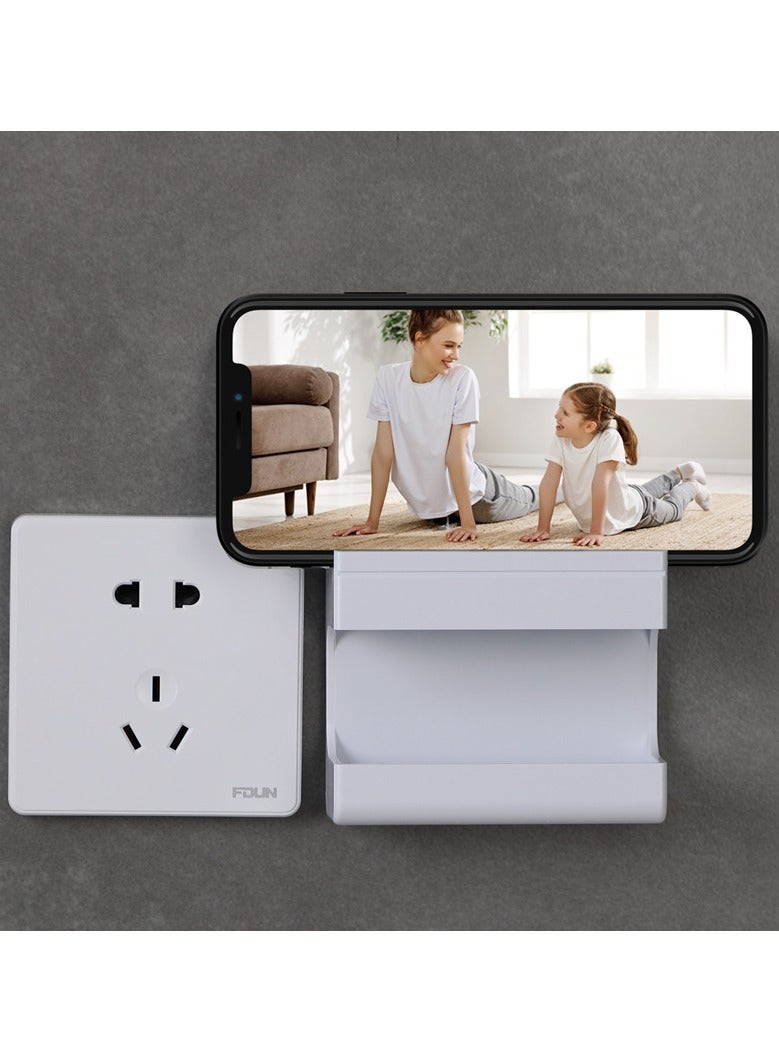 Wall Mounted Remote Control Storage Box, Multifunctional Wall Mounted Mobile Phone Holder, With Charging Dock and Remote Storage, Self-Adhesive Plastic Wall Rack Storage for Room Accessories, One White Piece  - Image 3