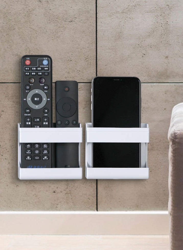 Wall Mounted Remote Control Storage Box, Multifunctional Wall Mounted Mobile Phone Holder, With Charging Dock and Remote Storage, Self-Adhesive Plastic Wall Rack Storage for Room Accessories, One White Piece  - Image 1