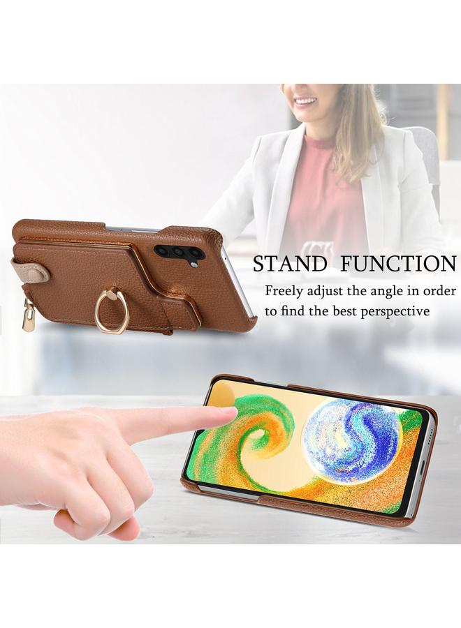 S-TOP Case For Samsung Galaxy A04s Litchi Leather Oil Edge Ring Zipper Wallet Back Phone Case - Image 5