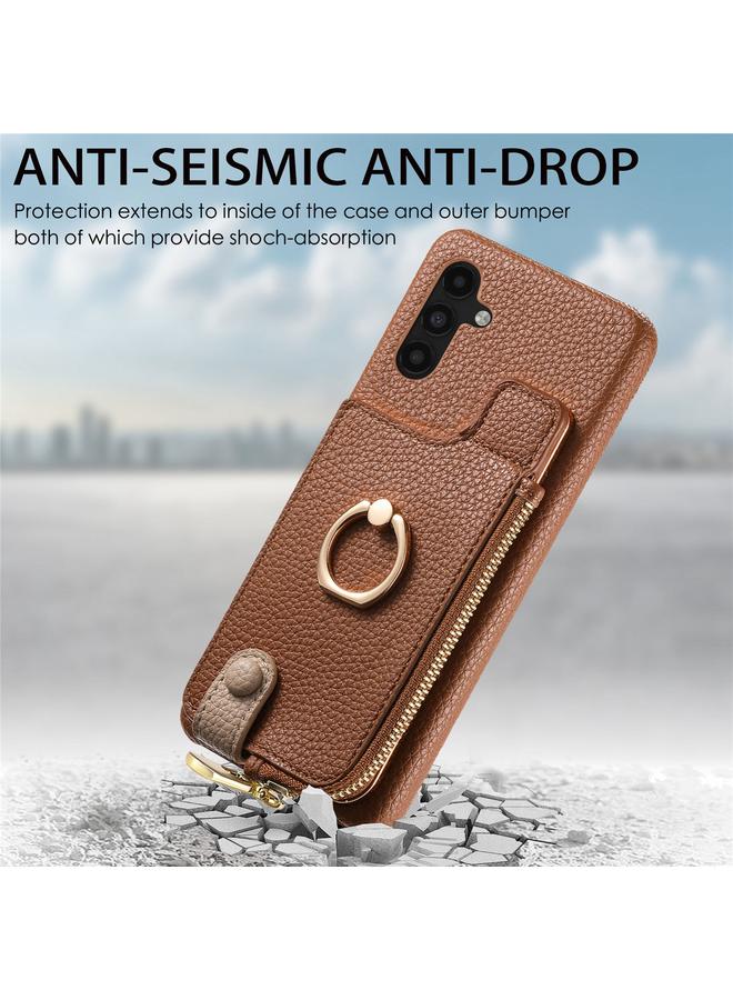 S-TOP Case For Samsung Galaxy A04s Litchi Leather Oil Edge Ring Zipper Wallet Back Phone Case - Image 2