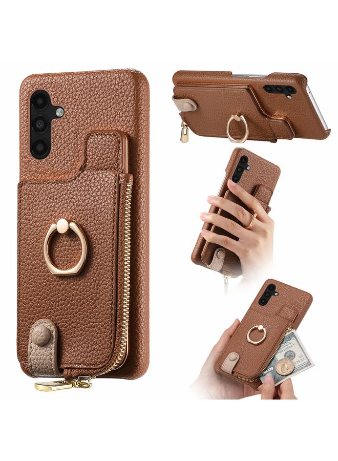 S-TOP Case For Samsung Galaxy A04s Litchi Leather Oil Edge Ring Zipper Wallet Back Phone Case - Image 1