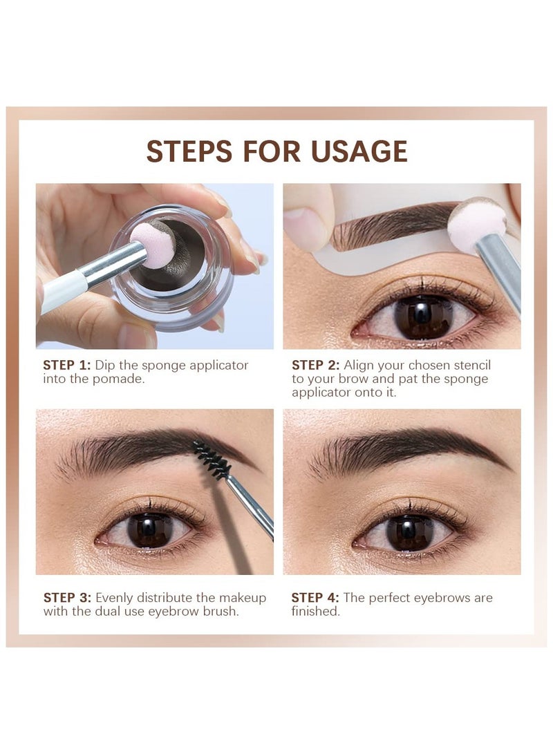 Eyebrow Stamp Stencil Kit - for Waterproof Eyebrows Makeup, Brow Stamp Trio Kit with Sponge Applicator, Dual-ended Brow Brush, 10 Eyebrow Stencils, Waterproof Eyebrow Pomade (Medium Brown) - Image 3