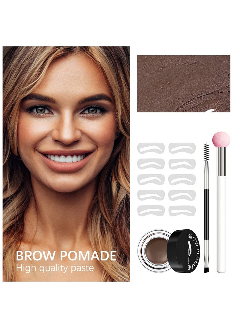 Eyebrow Stamp Stencil Kit - for Waterproof Eyebrows Makeup, Brow Stamp Trio Kit with Sponge Applicator, Dual-ended Brow Brush, 10 Eyebrow Stencils, Waterproof Eyebrow Pomade (Medium Brown) - Image 5