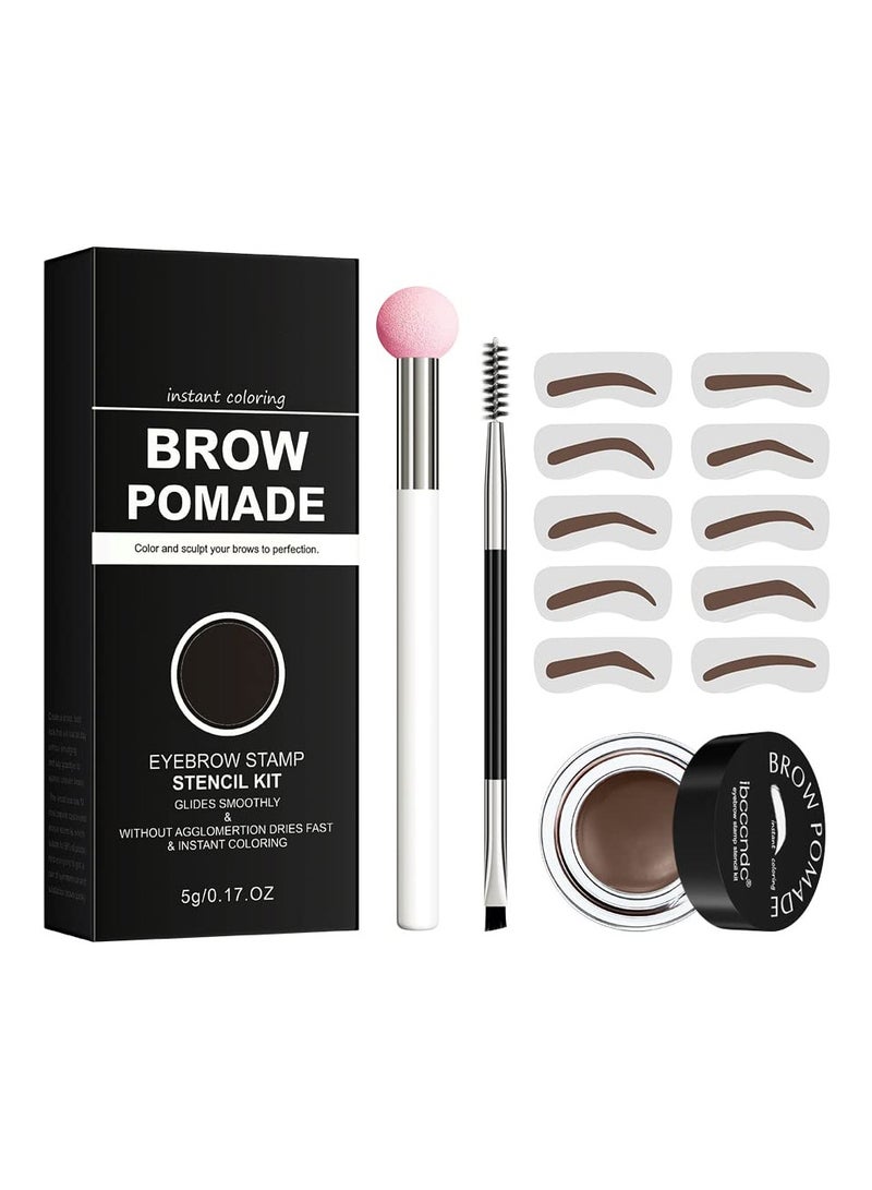 Eyebrow Stamp Stencil Kit - for Waterproof Eyebrows Makeup, Brow Stamp Trio Kit with Sponge Applicator, Dual-ended Brow Brush, 10 Eyebrow Stencils, Waterproof Eyebrow Pomade (Medium Brown) - Image 1