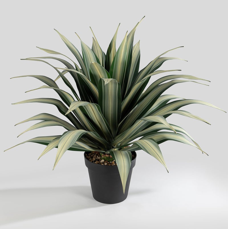 SUNPRAIRIE LifeLike Extra Large 34 Inch Tall Artificial Agave Plant Cream Leaves with Textured Dark Green Stripes UV Resistant Faux Plants Outdoor and Indoor Large Artificial Plants - Image 2