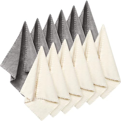 Syhood 12 Pieces Face Wash Cloth 12 x 12 in Makeup Remover Cloths Towel Coral Velvet Facial Microfiber Soft Fast Drying Facial Cleansing Towel for FaceBeige Gray - Image 1