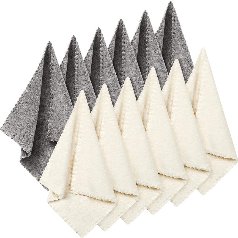 Syhood 12 Pieces Face Wash Cloth 12 x 12 in Makeup Remover Cloths Towel Coral Velvet Facial Microfiber Soft Fast Drying Facial Cleansing Towel for FaceBeige Gray - Image 3
