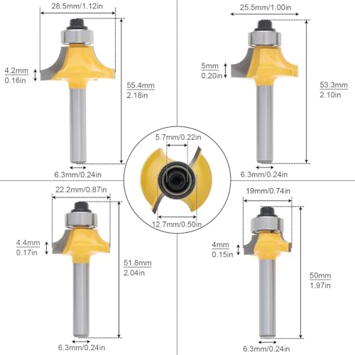 Serplex® 4Pcs Roundover Router Bits Set for Woodworking, 6mm Shank, Multiple Radius Options (1/8", 1/4", 3/16", 5/16"), Durable Tungsten Steel for Smooth, Clean Cuts On Hardwood, Softwood, Plywood - Image 2