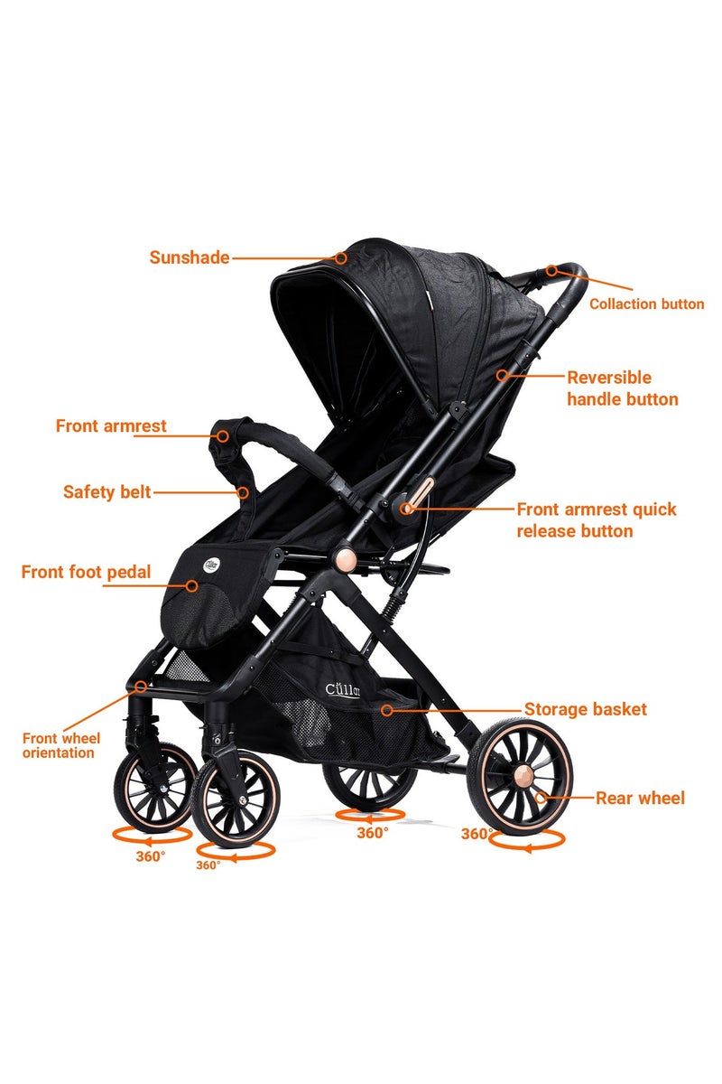 Cullar Lightweight Foldable Baby Stroller with Reversible Handle, 360° Rotating Wheels, Shock Absorption, Full Canopy & Safety Belt – Compact and Comfortable Travel Stroller for Infants and Toddlers - Image 3