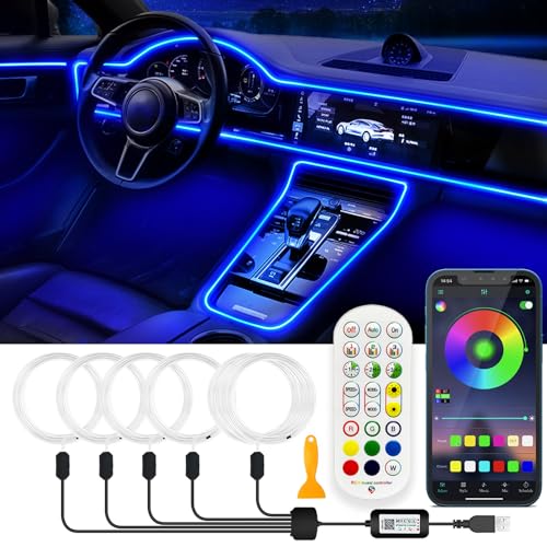 Jushope Interior Car LED Strip Lights, RGB USB Car Ambient Lighting with Fiber Optic, EL Wire Car Accessories (5 in 1) - Image 1