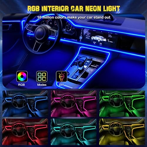 Jushope Interior Car LED Strip Lights, RGB USB Car Ambient Lighting with Fiber Optic, EL Wire Car Accessories (5 in 1) - Image 4