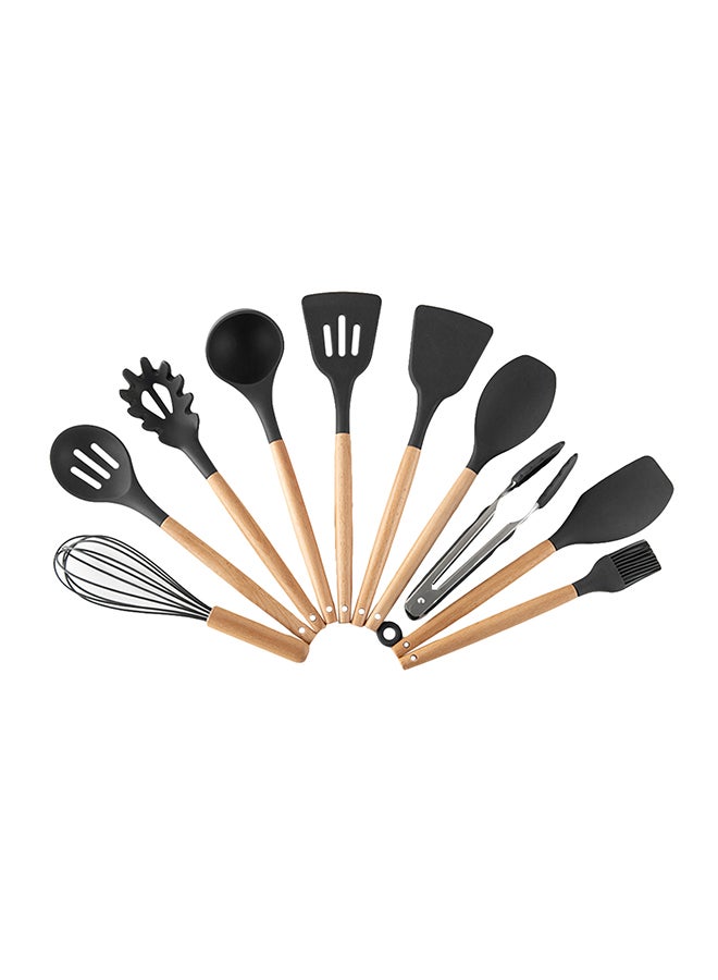 12-Piece Cooking Utensils Kitchen Set Black and Wood - Image 2