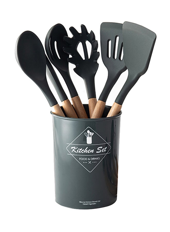 12-Piece Cooking Utensils Kitchen Set Black and Wood - Image 3