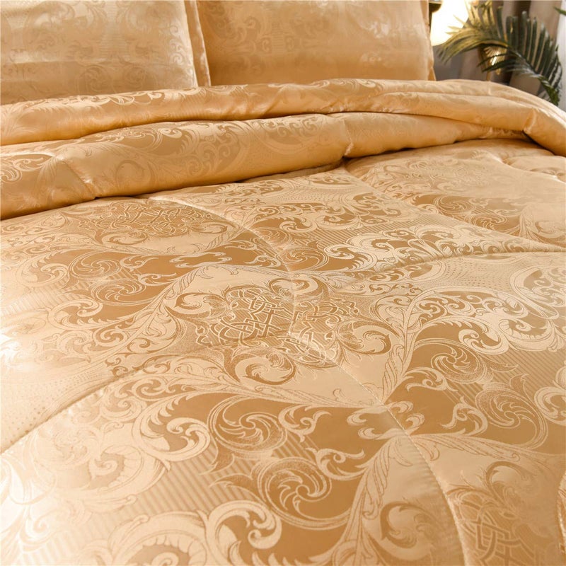 Raytrue-X Queen Comforter Set- Luxury Gold Silk Bed Set All Season Lightweight Quilt Soft Microfiber Bedding comforters & Sets Matching 2 Pillow Shams (Full/Queen, 3 Pieces, 88-by-88 inches) - Image 4