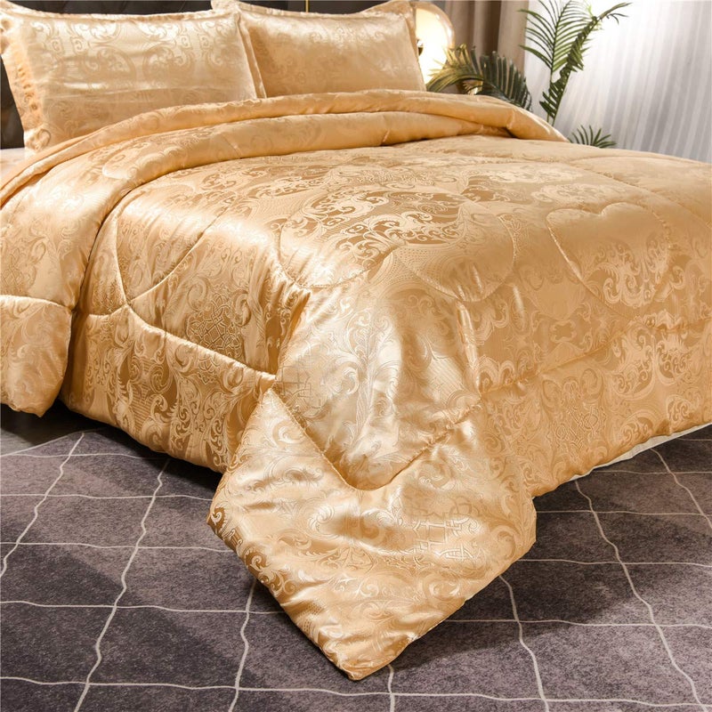 Raytrue-X Queen Comforter Set- Luxury Gold Silk Bed Set All Season Lightweight Quilt Soft Microfiber Bedding comforters & Sets Matching 2 Pillow Shams (Full/Queen, 3 Pieces, 88-by-88 inches) - Image 3