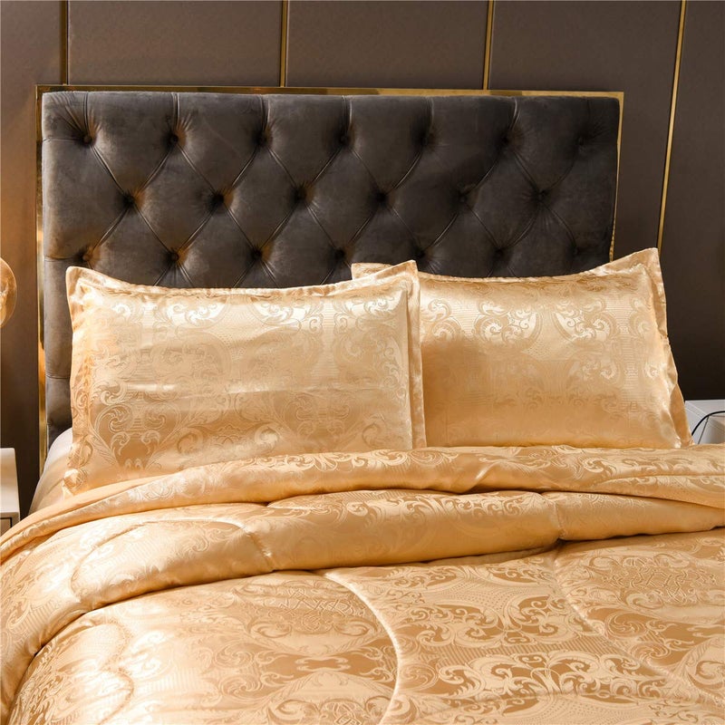 Raytrue-X Queen Comforter Set- Luxury Gold Silk Bed Set All Season Lightweight Quilt Soft Microfiber Bedding comforters & Sets Matching 2 Pillow Shams (Full/Queen, 3 Pieces, 88-by-88 inches) - Image 2