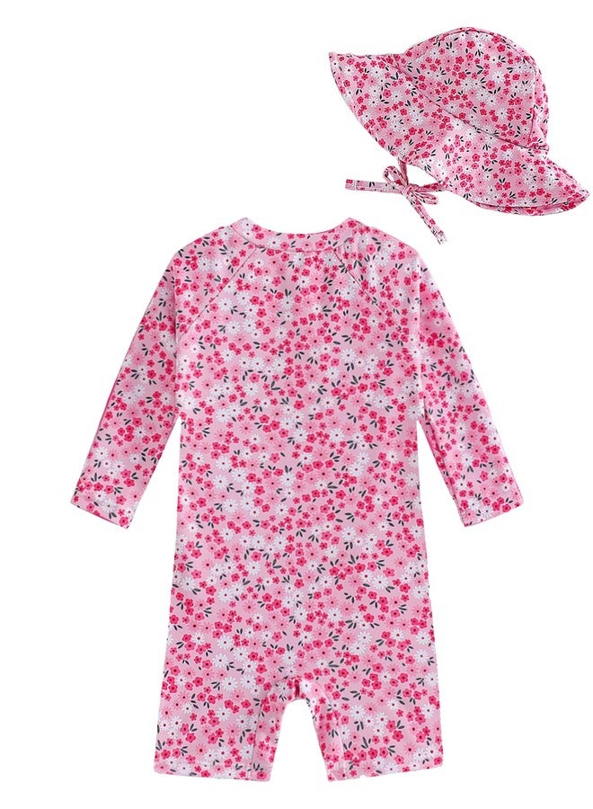 WOLBAY 2Pcs Baby Girl One Piece Swimsuit Full Zipper UPF 50+ Sun Protection Bathing Suit Rash Guard with Hat (US, Age, 9 Months, 12 Months, Pink) - Image 3
