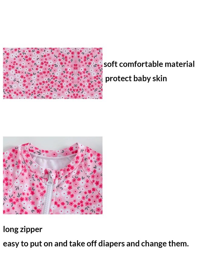 WOLBAY 2Pcs Baby Girl One Piece Swimsuit Full Zipper UPF 50+ Sun Protection Bathing Suit Rash Guard with Hat (US, Age, 9 Months, 12 Months, Pink) - Image 5