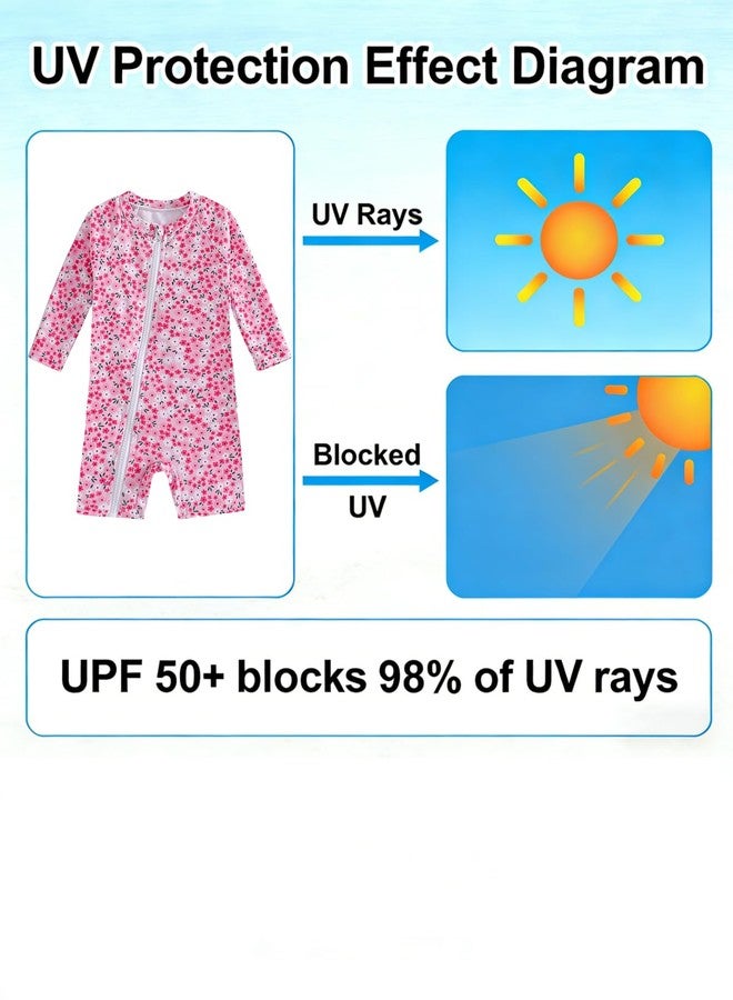 WOLBAY 2Pcs Baby Girl One Piece Swimsuit Full Zipper UPF 50+ Sun Protection Bathing Suit Rash Guard with Hat (US, Age, 9 Months, 12 Months, Pink) - Image 4