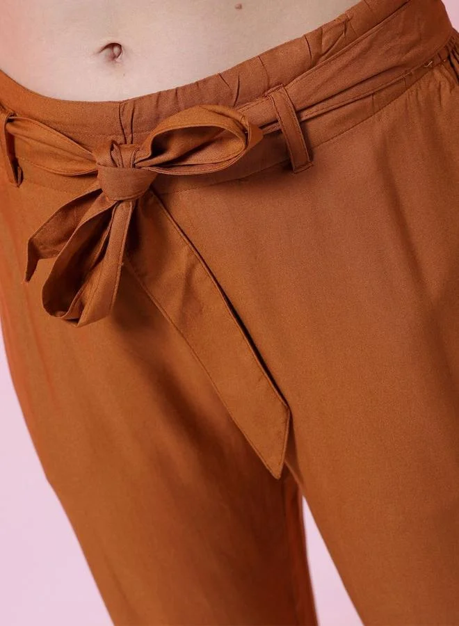 Freehand Freehand Women Rust Tapered Pants with Tie Belt