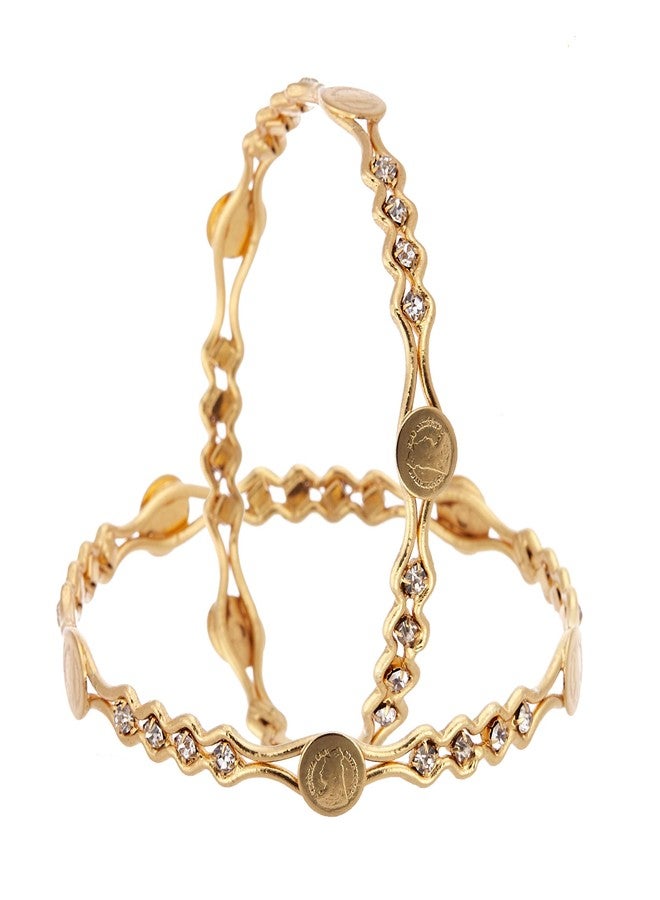 KENNICE Combo Of Designer Victoria Bangles, Pearls Bangles, Trendy Gold Plated Bangles For Women & Girls - Pack Of 5 - Image 2