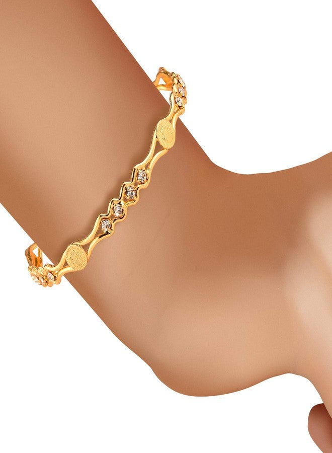 KENNICE Combo Of Designer Victoria Bangles, Pearls Bangles, Trendy Gold Plated Bangles For Women & Girls - Pack Of 5 - Image 5