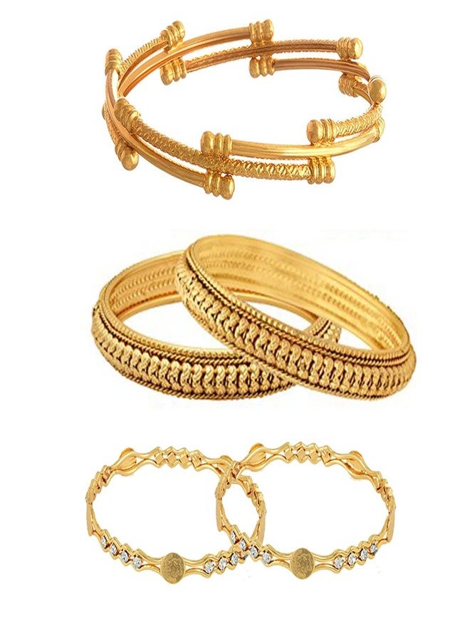 KENNICE Combo Of Designer Victoria Bangles, Pearls Bangles, Trendy Gold Plated Bangles For Women & Girls - Pack Of 5 - Image 1