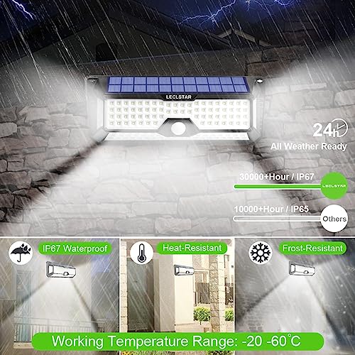 LECLSTAR Solar Outdoor Lights - 4000Lm 268 LED Security Lights with 4 Wide Angle, Motion Sensor Lights for Outside, IP65 Waterproof Solar Powered Wireless Flood Wall Lights with 3 Modes - Image 5