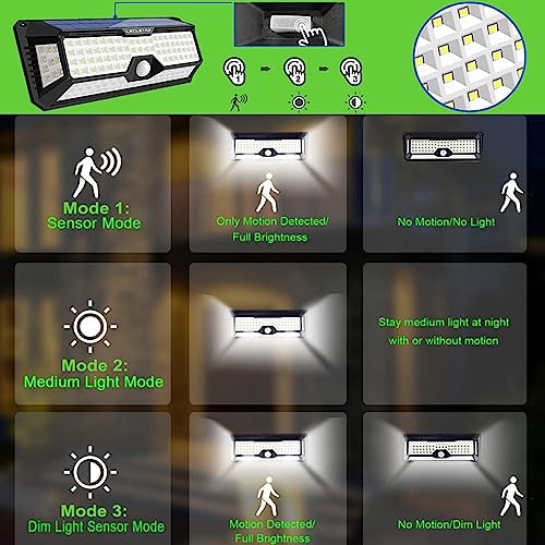 LECLSTAR Solar Outdoor Lights - 4000Lm 268 LED Security Lights with 4 Wide Angle, Motion Sensor Lights for Outside, IP65 Waterproof Solar Powered Wireless Flood Wall Lights with 3 Modes - Image 4