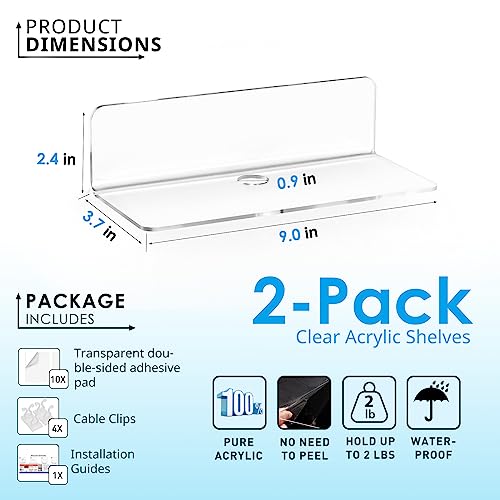 OAPRIRE Clear Acrylic Floating Shelves Set of 2 - Easily Expand Wall Space - Small Wall Shelf with Strong Adhesive for Bathroom, Bedroom, etc - Image 5