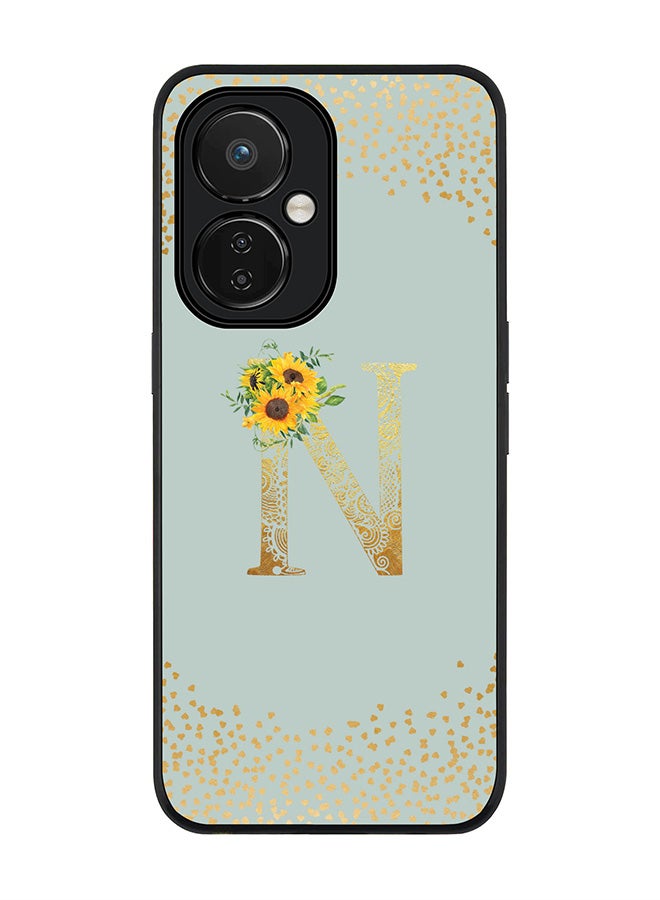 Stylizedd Rugged Black edge case for Nord CE 3 Lite Slim fit Soft Case Flexible Rubber Edges Anti Drop TPU Gel Thin Cover - Custom Monogram Initial Floral Pattern Alphabet - N - Light Grey - Image 1