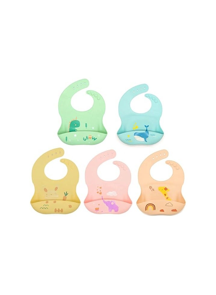 Pixie Baby Silicone Bibs Easily Clean Pack of 2, Soft Adjustable Waterproof Toddler Silicone Bibs for Babies Girl and Boy (Elephant, Bunny) - Image 4