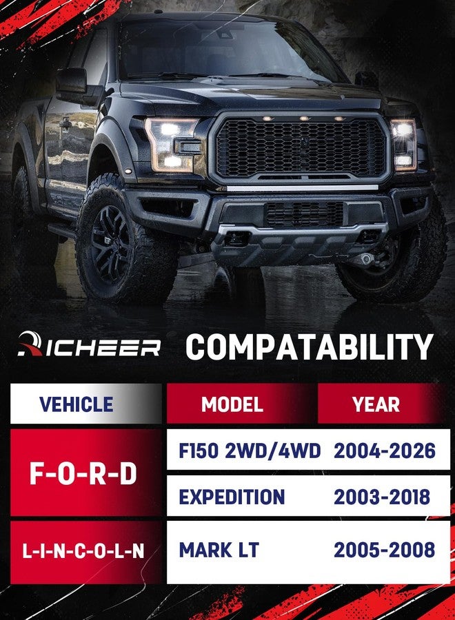 Richeer طقم رفع مستوى ريشير 3 بوصات متوافق مع فورد F150 موديلات 2004-2023، طقم رفع مستوى مناسب لفورد F150 موديلات 2004-2023 ذات الدفع الثنائي والرباعي، فواصل دعامات أمامية مصنوعة من الفولاذ المطروق، يرفع مقدمة سيارتك فورد F150 بمقدار 3 بوصات - Image 2
