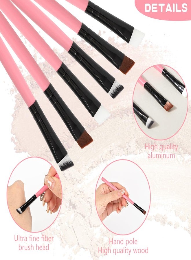 Urtlia Angled Fine Eyeliner Brush， Professional Precision Thin Point Liner Makeup Brushes Set Eye Makeup Tool-Pink(6Pcs) - Image 2